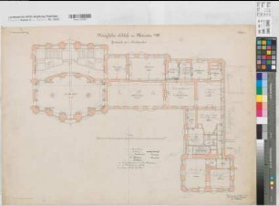 Münster (Münster) Schloß (Oberpräsidialflügel) Inventarienzeichnung Blatt 3 Grundriß 1. Stockwerk mit Leitungsanlagen 1901 1 : 100 55 x 78 Lithographie: Bogdan Gisevius, Berlin KSM Nr. 1539,8
