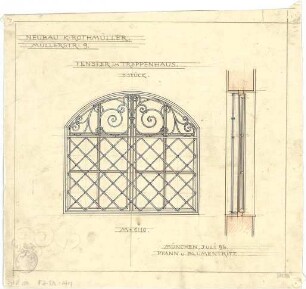 Pfann, Paul; München, Müllerstr. 9; Haus Rothmüller - Treppenhausfenster (Ansicht, Schnitt)