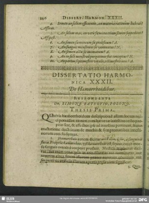 Dissertatio Harmonica XXXII. De Haemorrhoidibus
