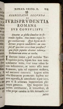 Exercitatio Secunda De Iurisprudentia Romana Sub Consulibus.