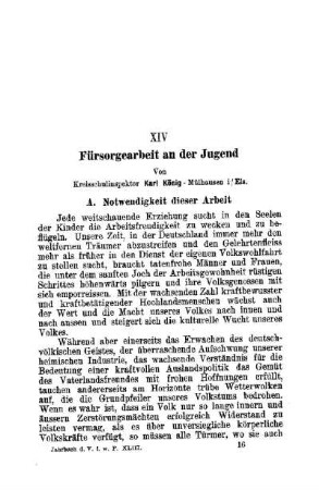 Fürsorgearbeit an der Jugend