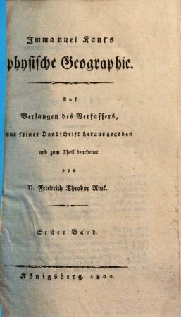 Immanuel Kant's physische Geographie. 1