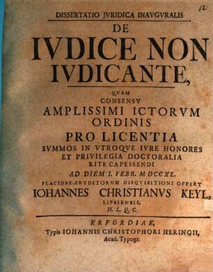 Dissertatio Jvridica Inavgvralis De Ivdice Non Ivdicante