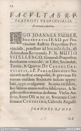 FACULTAS R.P. PRAEPOSITI PROVINCIALIS, Procinciae Austriae.