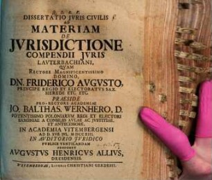 Diss. ... ad materiam de iurisdictione compendii iuris Lauterbachiani