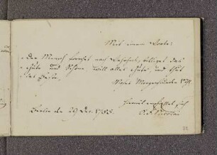 C. F. Nicolai. – Incipit: "Der Mensch forschet nach Wahrheit, billiget das Gute und Schöne" (Moses Mendelssohn). – Berlin, 29.12.1785