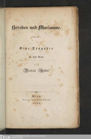 Herodes und Marianne : eine Tragödie in fünf Acten