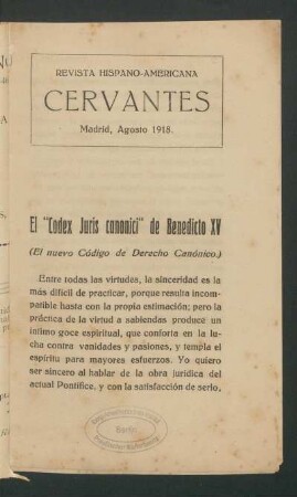 El "Codex Juris Canonici" de Benedicto XV : (El nuevo Código de Derecho Canónico.)
