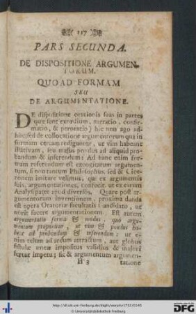 Pars Secunda. De Dispositione Argumentorum.