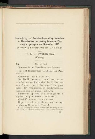 Beschrijving der Nederlandsche of op Nederland en Nederlanders betrekking hebbende Penningen, geslagen na November 1863 (Vervolg op het werk van mr. Jacob Dirks) door W. K. F. Zwierzina (Vervolg)