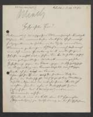 Brief von Arthur Minks an Unbekannt