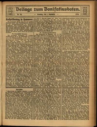 Zweite Ausgabe vom Sonntag, den 07. September 1924.