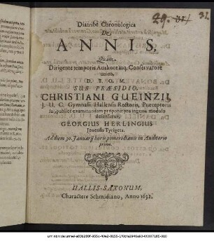 Diatribe Chronologica De Annis