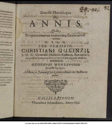 Diatribe Chronologica De Annis