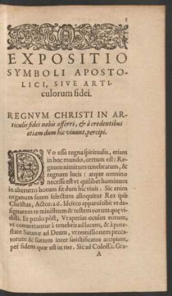 Expositio Symoboli Apostolici, Sive Articulorum fidei.