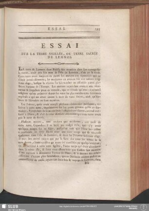 Essai Sur La Terre Sigillée, Ou Terre Sacrée De Lemnos