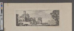 [Flusslandschaft mit der Ruine einer Burg]