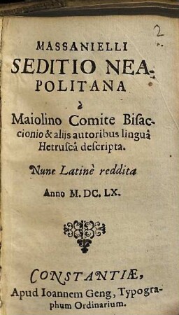 Massanielli Seditio Neapolitana : Nunc Latinè reddita
