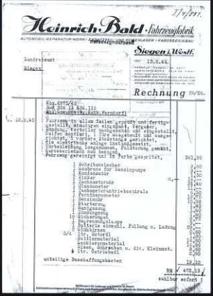 Firmenbriefkopf Heinrich Bald - Fahrzeugfabrik