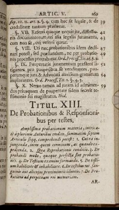 Titul. XIII. De Probationibus & Responsionibus per testes.