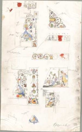 Seeberger, Gustav; München; Residenz, Königsbau, Zeichnungen - Schlafzimmer des Königs (Details)