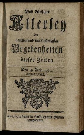 Den 19 Febr. 1760. Achtes Stück.