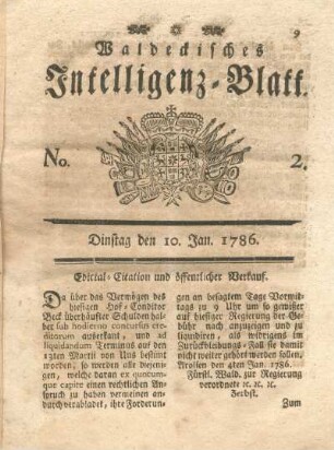 No. 2, Dinstag den 10. Jan. 1786