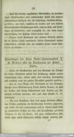 Bemerkungen des Herrn Raths-Zimmermeisters J. H. Richter über die Construction der flachen Dächer