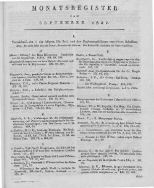 Monatsregister vom September 1837