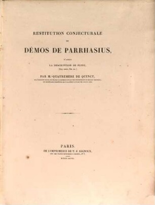 Restitution conjecturale du Dèmos de Parrhasius d'après la description de Pline : Liv. XXXV, Ch. 10
