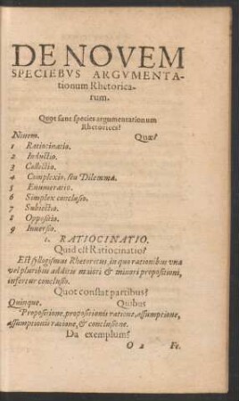 De Novem Speciebus Argumentationum Rhetoricarum.
