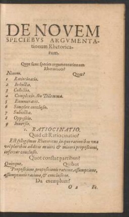 De Novem Speciebus Argumentationum Rhetoricarum.