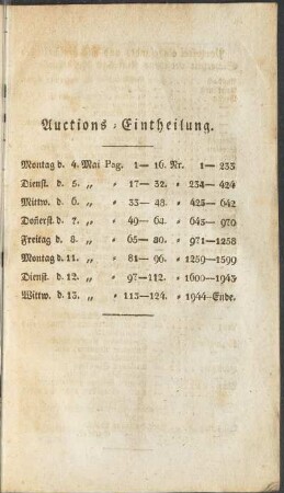 Auctions-Eintheilung