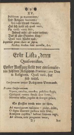 Erste Lista, deren Quasiveristen.