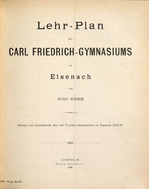 Lehr-Plan des Carl Friedrich-Gymnasiums zu Eisenach