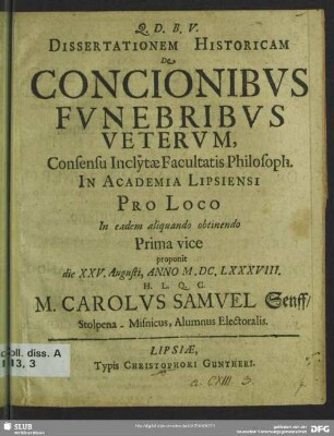 Dissertationem historicam de concionibus funebribus veterum