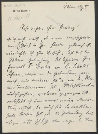 Brief an Bernhard Firnberg : 17.05.1919