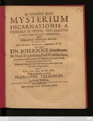 Mysterium Incarnationis A Fidelibus In Veteri Testamento Cognitum Atque Creditum