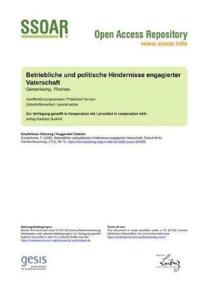 Betriebliche und politische Hindernisse engagierter Vaterschaft