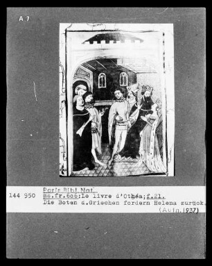 Le livre d'Othéa, Folio 21, Die Boten der Griechen fordern Helena zurück