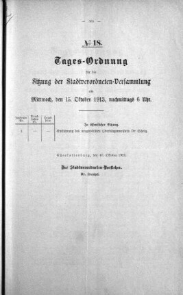 Tages-Ordnung No. 18 (265-279), 15. Oktober 1913