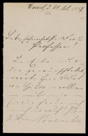 Nr. 19: Brief von Emma Grosscurth (später verheiratete Forkel) an Anna de Lagarde, Kassel, 29.10.1887