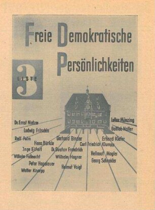 "Freie Demokratische Persönlichkeiten Liste 3" Werbeblatt mit den FDP-DVP-Kandidaten zur Gemeinderatswahl