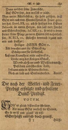 Die nach der Wetter- und Feuer-Predigt erfolgte und gehaltene Danck-Predigt