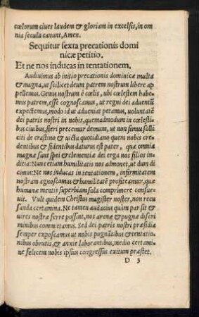 Sequitur sexta precationis dominicae petitio.