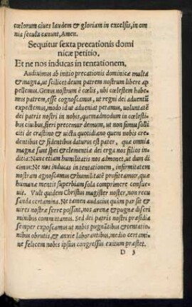 Sequitur sexta precationis dominicae petitio.