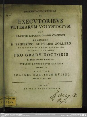 Dissertatio Iuridica De Executoribus Ultimarum Voluntatum