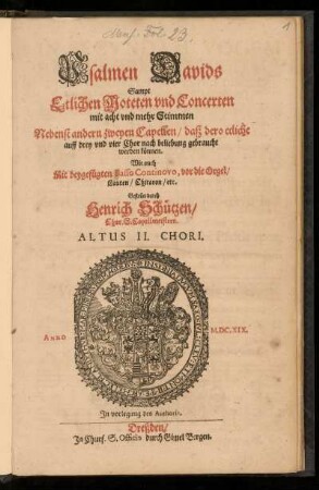 Psalmen Davids Sampt Etlichen Moteten und Concerten ... Altus II. Chori
