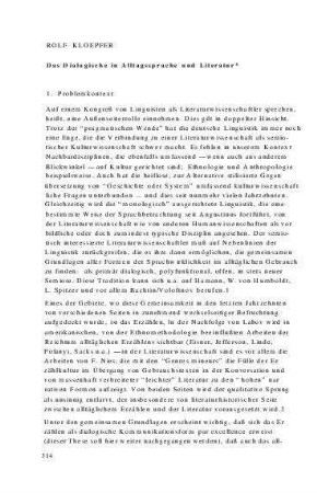 Das Dialogische in Alltagssprache und Literatur