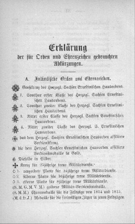 Erklärung der für Orden und Ehrenzeichen gebrauchten Abkürzungen